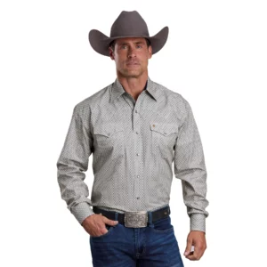 Stetson Men's Shirt Western Long Sleeve Running Diamonds Print Grey 01425023