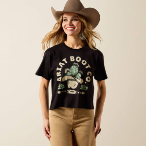 Ariat Women's T-Shirt 'Cacti Cowboy Hat' Black 10071669