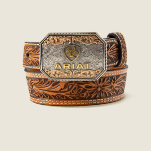 Ariat Boy's Belt Floral Embossed Leather Tan A1309108