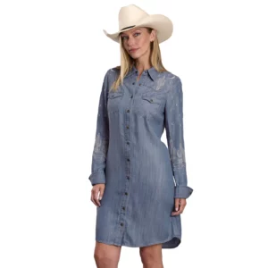Stetson Women's Dress 'Stetson Collection' Embroidered Long Sleeve Solid Blue 11-057-0565-5020 BU