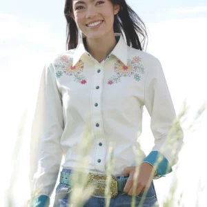 Cruel Girl Women's Western Shirt Snap Button Long Sleeve Floral White CTW7529003