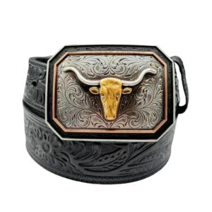 Ariat Men's Belt 'Skull' Floral Embossed Black A1043201