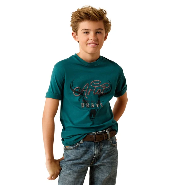 Ariat Boy’s T-Shirt ‘Cattle Skull Freedom’ Mediterranean 10071183
