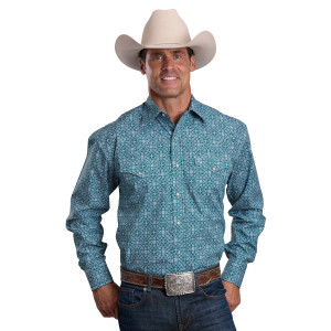 Stetson Men's Shirt Western Long Sleeve Print Blue 01425033