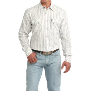 Cinch Men's Shirt Modern Fit Snap Button Print White MTW1301094 WHT