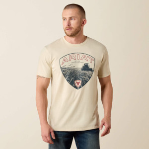 Ariat Men's T-Shirt 'Land Of The Free Farm Shield' Natural 10071190