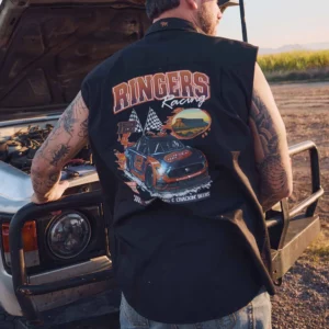 Ringers Western Men's Work Shirt 'Ringers Racing' Full Button Sleeveless Black 125196RW-BLK