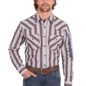 Wrangler Men's Shirt 'Eli Logo' Long Sleeve Denim/Tan X6S1111659