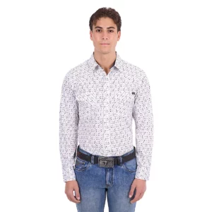 Pure Western Men's Shirt 'Keith' Long Sleeve Navy/Tan P6S1100303