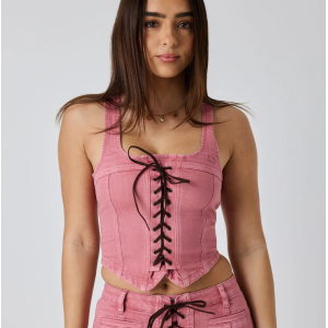Ringers Western Women's Vest 'Rodeo Rose' Laced Front Washed Pink 225181RW-WPI