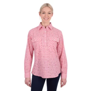 Hard Slog Women's Shirt 'Raquel' Half Placket Long Sleeve Rose Pink H6S2101128