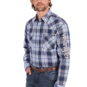 Wrangler Men's Shirt 'Mario Logo' Long Sleeve Navy/Tan X6S1111660