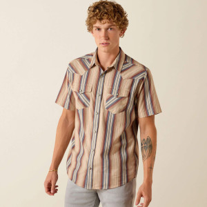 Ariat Men's Shirt 'Haver' Retro Fitted Snap Copper Brown Stripe 10071087