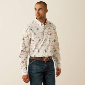Ariat Men's Shirt Classic Fit 'Taber' Western Motif White 10071606