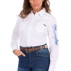 Wrangler Women's Shirt 'Hazel Logo' Long Sleeve White XCP2111608