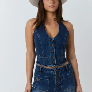 Ringers Western Women's Vest 'Annabelle' Button Front Halter Classic Blue 225182RW-CBL