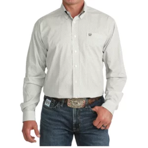 Cinch Men's Shirt 'Classic Fit' Button Down Print Olive MTW1106128 OLV