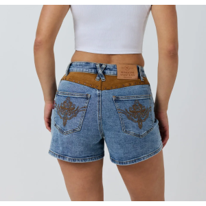 Ringers Western Women's Denim Shorts 'Nashville' Faux Suede Trim Mid Blue 225130RW-MBL
