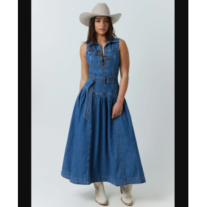 Ringers Western Women's Dress 'Winona' Midi Lace Front Mid Blue 225158RW-MBL
