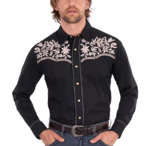 Wrangler Men's Shirt 'Anthony' Embellished Long Sleeve Black X6S1113674