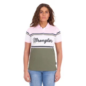 Wrangler Women's Polo Shirt 'Stephanie' Short Sleeve Olive/Pastel Pink X6S2514631