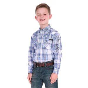 Wrangler Boy's Shirt 'Eric Logo' Long Sleeve Light Blue/Royal X6S3111667