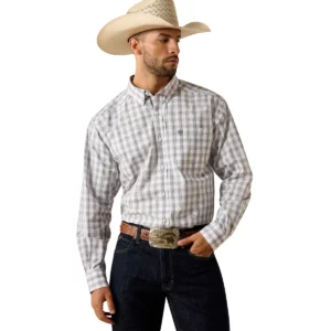 Ariat Men's Shirt Pro Series 'Phoenix' Long Sleeve Classic Fit White Plaid 10071614