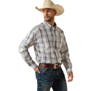 Ariat Men's Shirt Pro Series 'TEAM Pierre' Fitted Long Sleeve Khaki/White 10071719