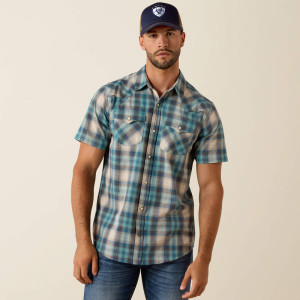 Ariat Men's Shirt 'Halden' Retro Fitted Snap Teal Plaid 10071738