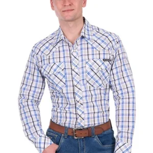 Bullzye Men's Shirt 'Neil' Long Sleeve White/Blue B6S1100649