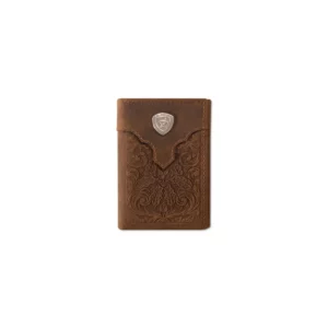 Ariat Men's Wallet Tri-Fold Overlay Embossed Medium Brown A3568944