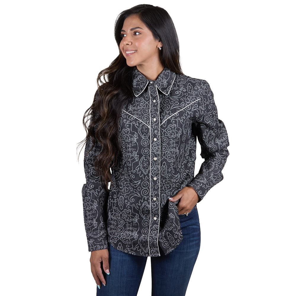 Cruel Girl Women’s Western Shirt Snap Button ‘Chambray’ Black CTW7483004 BLK