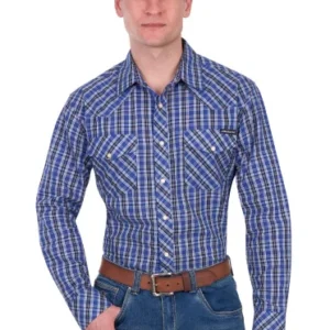 Bullzye Men's Shirt 'Neil' Long Sleeve Navy/Tan B6S1100649