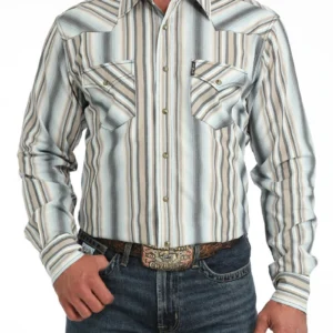 Cinch Men's Shirt Modern Fit Snap Button Blue/Tan MTW1303112 MUL