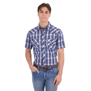 Pure Western Men's Shirt 'Larry' Short Sleeve Navy/Blue P6S1102305