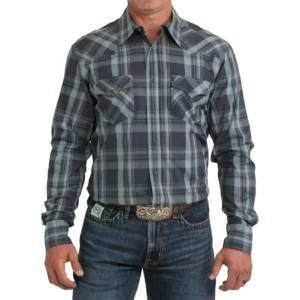 Cinch Men's Shirt Modern Fit Snap Button Plaid Blue MTW1303110 BLU