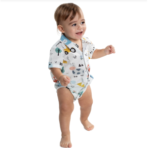 Just Country Infants Jumpsuit 'Frankie' Short Sleeve Full Button Farm Print White IWSS2695