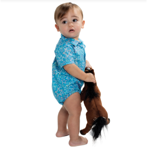 Just Country Infants Jumpsuit 'Frankie' Short Sleeve Full Button Sweedish Blue Stars IWSS2686