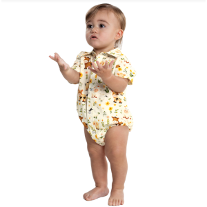 Just Country Infants Jumpsuit 'Frankie' Short Sleeve Full Button Cream Animal Nursery IWSS2693