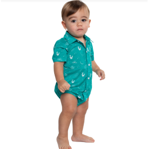Just Country Infants Jumpsuit 'Frankie' Short Sleeve Full Button Turquoise and White Westrern Print IWSS2680