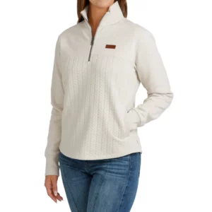 Cinch Women's Pullover 1/4 Zip Cable Knit Cream MAK9936001 CRE
