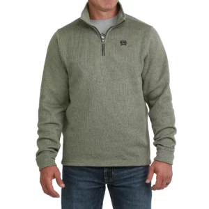 Cinch Men's Pullover 1/4 Zip Sweater Ribbed Knit Olive MWK1080021 OLV