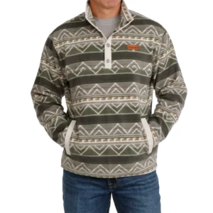 Cinch Men's Pullover 1/4 Zip Sweater Polar Fleece Aztec Stripe Olive MWK1514029 OLV